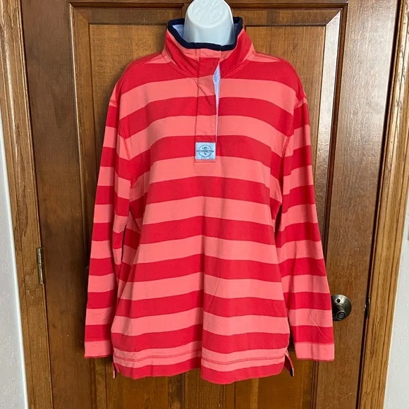Southern Tide Striped Skiptide Pullover Fire Red Elbow Pads Rugby Size Large - Picture 3 of 15